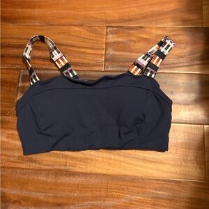 prAna Medium Support Sports Bra – Size‎ M – Navy Blue w/ Patterned Straps (0663)